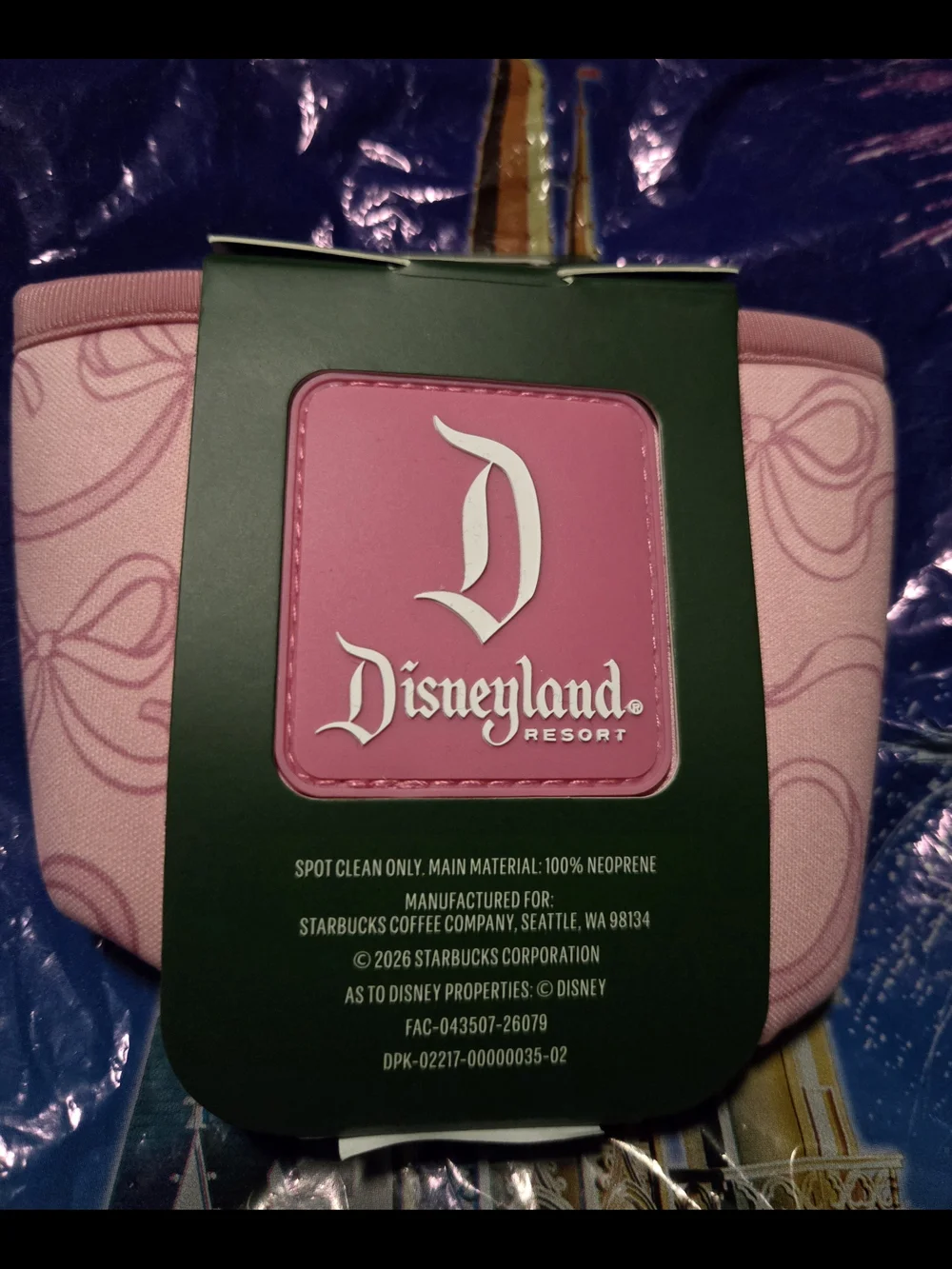 2026 Disney Parks Starbucks Pink Ribbons Bows Fabric 16 Oz. Cold Cup Sleeve New